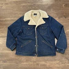 Vintage Wrangler Jacket Mens Large Blue Sherpa Lined Denim Nice! USA 80s A4