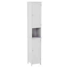 Bathroom Cabinet Freestanding Tallboy Wood Cupboard Storage Mirrored Unit White