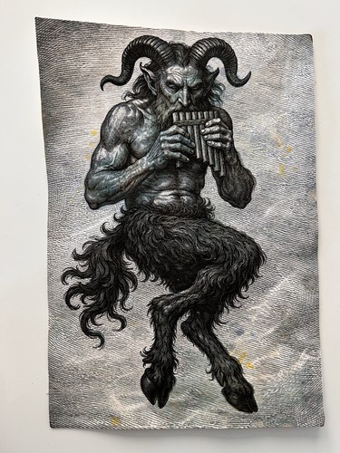 Satyr pan playing pipes - pipes, art