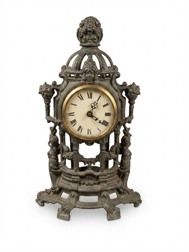 Vintage ornate metal mantel - vintage,