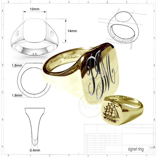 9ct solid yellow gold - yellow, cushion