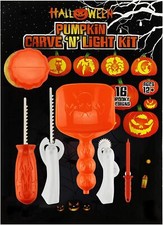 AMOS Pumpkin Carving Kit w/ 5 Halloween Tools, 16 Stencils, 1 LED Light