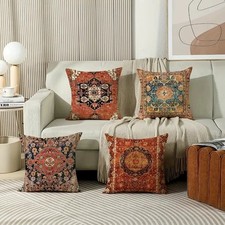 4Pcs Ethnic Aztec Terracotta Boho Throw Pillow Covers Retro Carpet Cushion Case