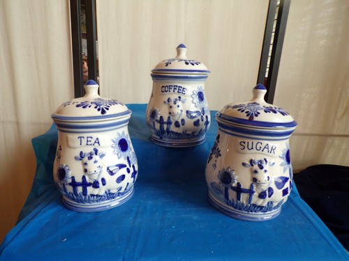Set blue delft - 3, lidded