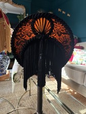 Abigal - Unique 9" Victorian Fringed Crescent Lampshade - Silk, Gothic, Deco