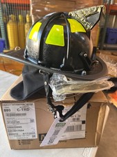 NEW MSA Black Cairns 880 Traditional Thermoplastic Fire Helmet with NFPA Bourkes