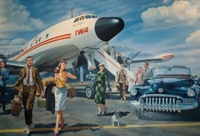 "Hollywood Boogie", TWA Lockheed Constellation Starliner Vintage Travel Poster