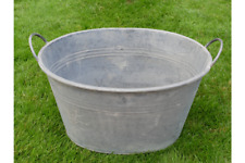 X Large Metal Zinc Vintage Pan Garden Flower Pot Oval Galvanised Planter 59cms