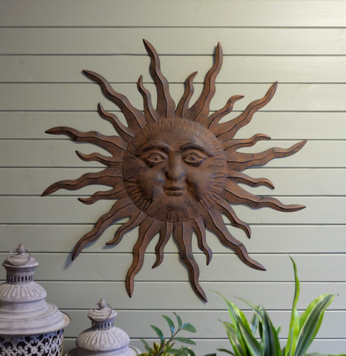 Large rustic sun face plaque - face,
