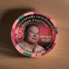 RALPH ENGELSTAD IMPERIAL PALACE $5 Casino Poker Chip Old Timer UND SIOUX HOCKEY 