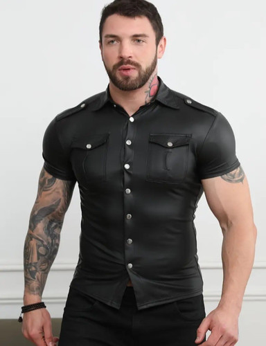 Men black leather short - men's,