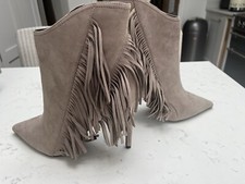 All Saints Taupe Suede Fringed Ankle Boots Size 40 UK7