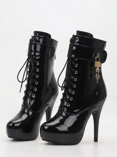 Black lace ankle boots - black,