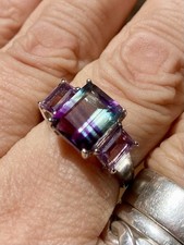 Gemporia Zebra Fluorite & Zambian Amethyst Ring Size P/Q New With Tags