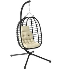 Outsunny Rattan Hanging Egg Chair Foldable Wicker Hammock Swing Chair White New