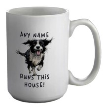 Personalised Border Collie Dog Runs This House Mug 15oz Large Cup Gift White