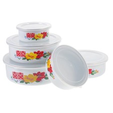  1 Set of Enamel Mixing Bowl Set Vintage Enamel Bowl with Lid Chinese Style Soup