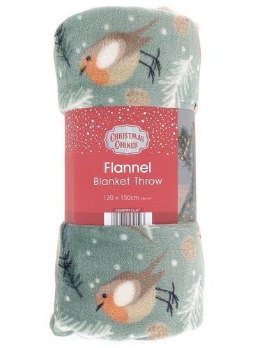 Festive robin flannel blanket - festive,