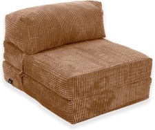 Fold Out Single Chair Bed Futon Deluxe Foam Mattress Corduroy Mocha Sofa