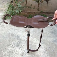 Shooting stick Folding chair Walking seat Brown Leather Round Seat With Belt (M)