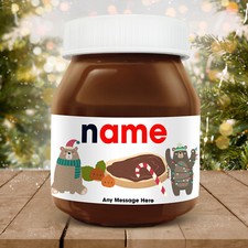 Personalised to fit Nutella Chocolate Spread Bear Label Sticker Christmas Xmas