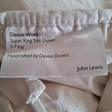 John Lewis Devon Wool Duvet Superking 5-7 Tog Handcrafted 300g