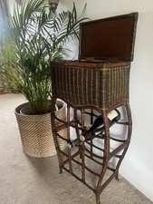 Vintage Rattan & Wicker Wine Rack Drinks Cabinet with Lift-Top Storage –  