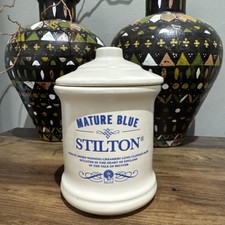 Long Clawson Blue Stilton Ceramic pot with Lid 5" Tall and blue lettering