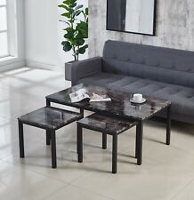 Marble Effect Coffee Table in Black Brown and Grey, Side Table, Nest of Set of 3