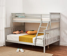 Triple Bunk Bed Frame 3FT Single / 4FT6 Double Solid Pine Bedstead with Stairs