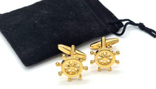 GOLD SHIPS WHEEL CUFFLINKS IN