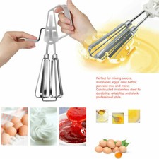 Rotary Manual Hand Whisk Egg Beater Stainless Steel Mixer Blender Kitchen Tool