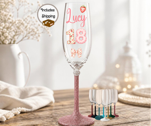 18th wine glass - glass,, birthday