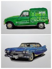 Custom original art Illustrations - Made to order - Vintage Cars, A3 Drawing