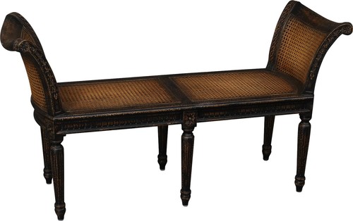 Antique rattan cane bench with - cane,