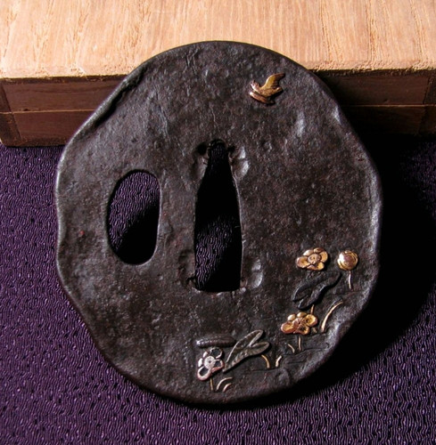 Tsuba plants design inlay - tsuba,