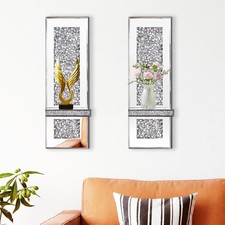 SERENA'S Silver Mirrored Wall Mount Candle Sconce W/Scattered Diamond - Set of 2