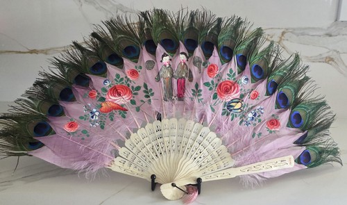 Antique chinese fan peacock - fan,