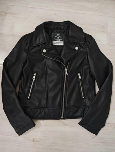 Girls black biker jacket - jacket, faux