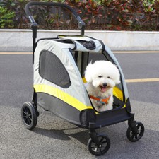 Foldable Medium Dog Stroller 4 Wheels Pet Trolley Carrier with Adjustable Handle