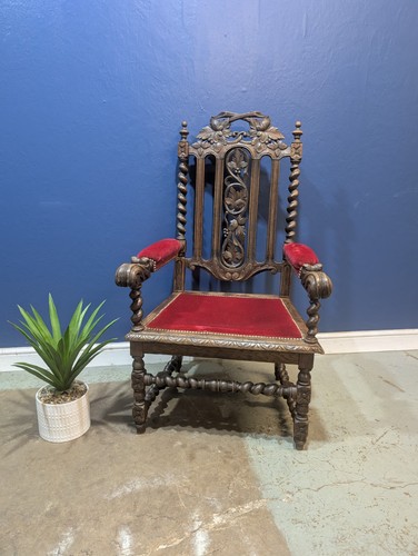Antique oak armchair throne - oak,
