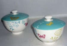 2 PRETTY PORTMEIRION DAWN CHORUS FLORAL BIRD SUGAR BOWL NIBBLES SAUCE DIPS POT