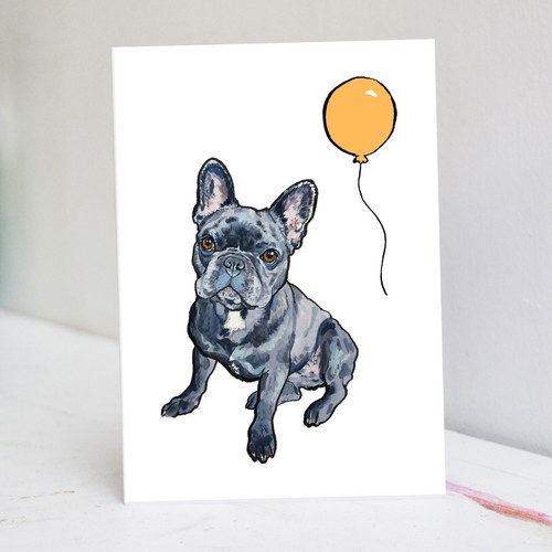 Blue frenchie birthday card - frenchie,