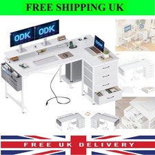Corner Desk with Drawers, L Shaped Computer Desk 140x80cm with USB Charging P...