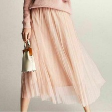 Women high waist mesh tutu maxi skirts sheer net tulle pleated a line long dress