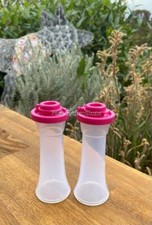 TUPPERWARE MINI HOURGLASS SALT & PEPPER SHAKER SET FUSCHIA PINK CAMPING PICNIC