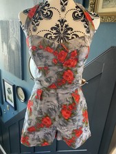 Vintage Style Rose Design Halter Top & Shorts Co-ord - Please Use Measurements