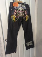 RARE Mens Christian Audigier Designer Jeans. Skull. Similar to Ed Hardy. 33/32
