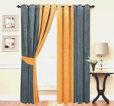Plush Velvet Eyelet Curtains Ring Top Lined Italy Velvet 2 Tone Mustard Yellow