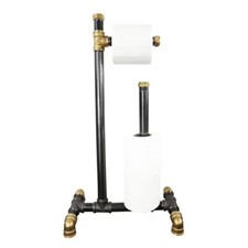 Vintage Toilet Roll Holder - Industrial - Free Standing - Raw Steel and Brass